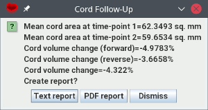Typical results from the spinal cord follow-up tool