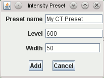 Dialog to create a CT intensity presets