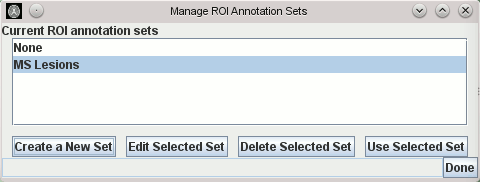 Dialog to manage ROI annotation sets, with one Annotation Set
                       added