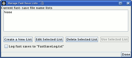 Manage fast save lists Dialog
