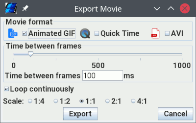 Dialog to set up the movie export in Jim