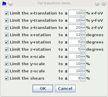 Dialog to set limits in the magnitude of the registration 
                                distortions