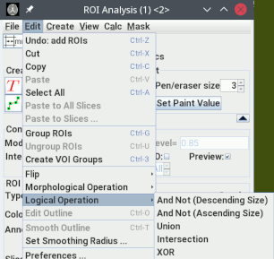 Editing ROIs using a logical operation