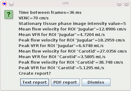 Report on the calculated volume flow rate (VFR)