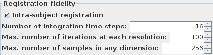 Diffeomorphic registration fidelity settings