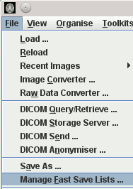 Selecting Manage Fast Save Lists from the file menu