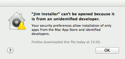 Warning on Mac about unidentified developer