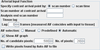 Arterial Input Function selection parameters