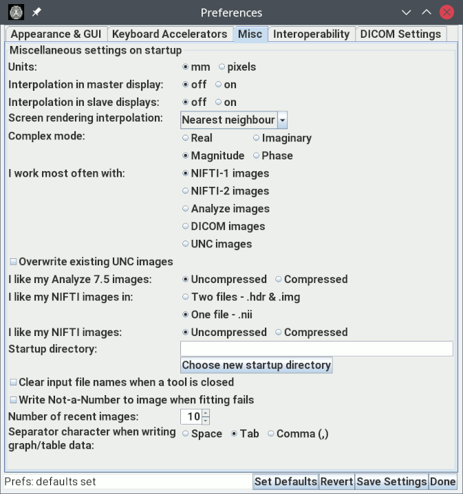 The Preferences misc tab