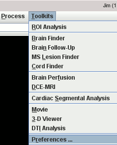 The preferences menu item in the
                                                           Toolkits menu