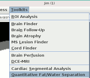 The menu item to launch the Quantitative Fat/Water Separation tool