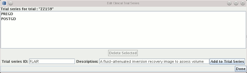 Dialog to manage clinical trial series