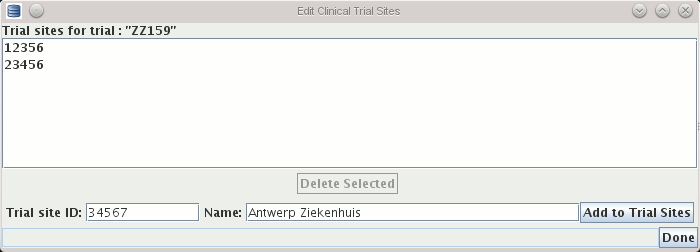 Dialog to manage clinical trial sites